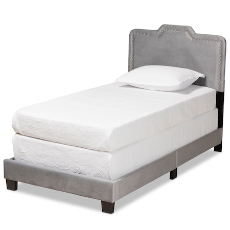 Baxton Studio Benjen Modern and Contemporary Glam Grey Velvet Fabric Twin Size Panel Bed 183-11268-Zoro